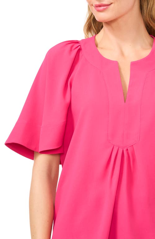 Cece Flutter Sleeve Crepe Top In Bright Rose