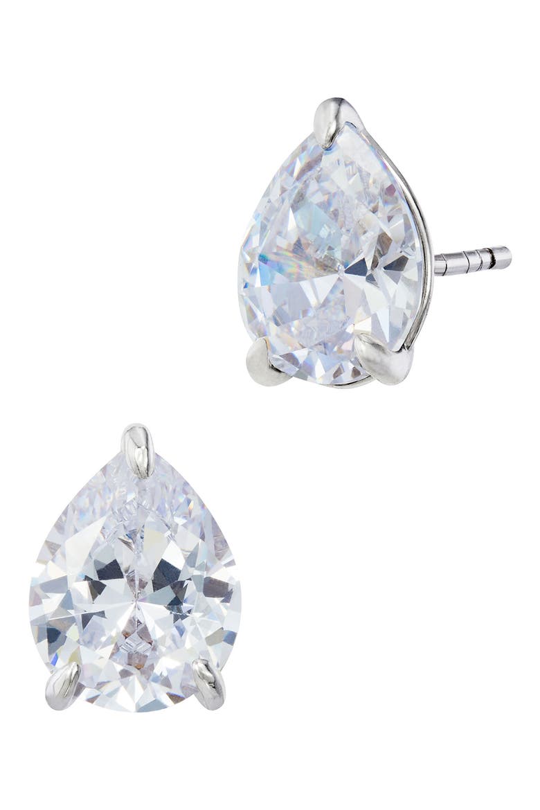 Pear Solitaire Stud Earrings, Alternate, color, WHITE