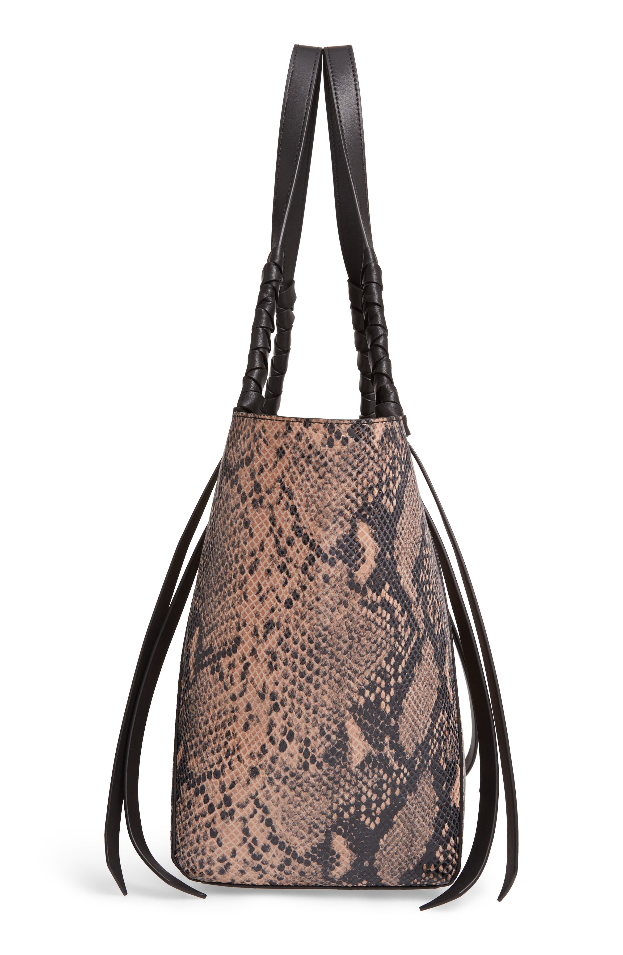 AllSaints Small Kepi Snake Embossed Leather East/West Tote, Alternate, color, 