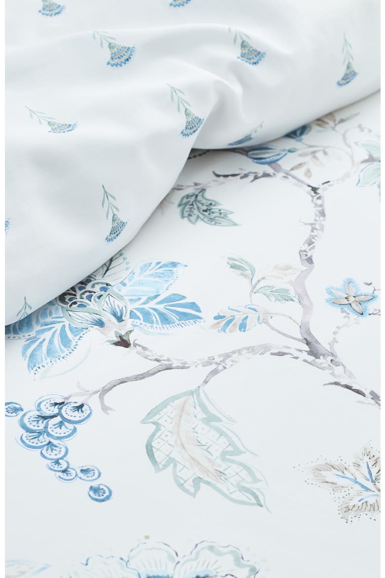 Tropical Floral Luxury Cotton Sateen Reversible Duvet Cover Sets, Alternate, color, Blue