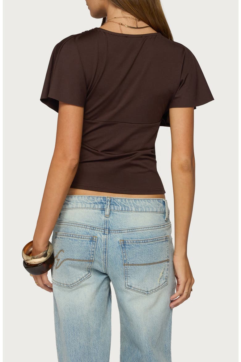 Flutter Plunging V-Neck Top, Alternate, color, DARK-BROWN
