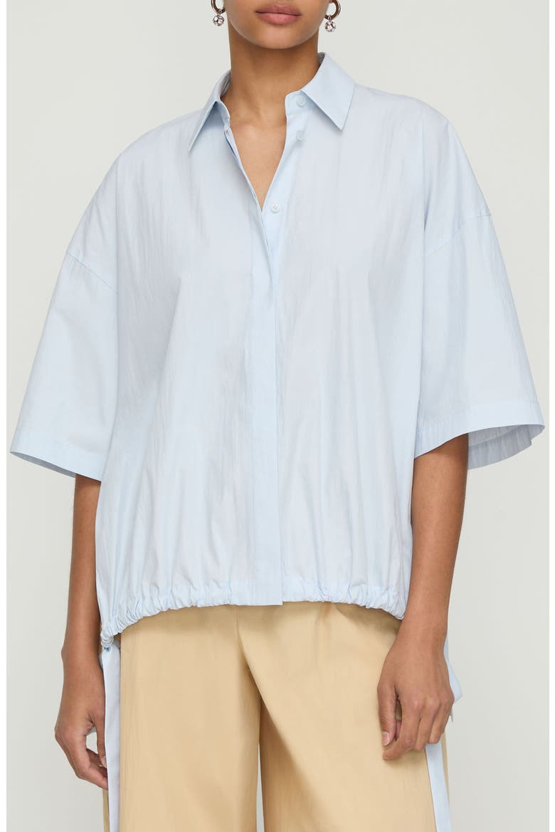 Travel Cotton Blend Drawstring Hem Oversize Button-Up Shirt, Main, color, GLACIER BLUE