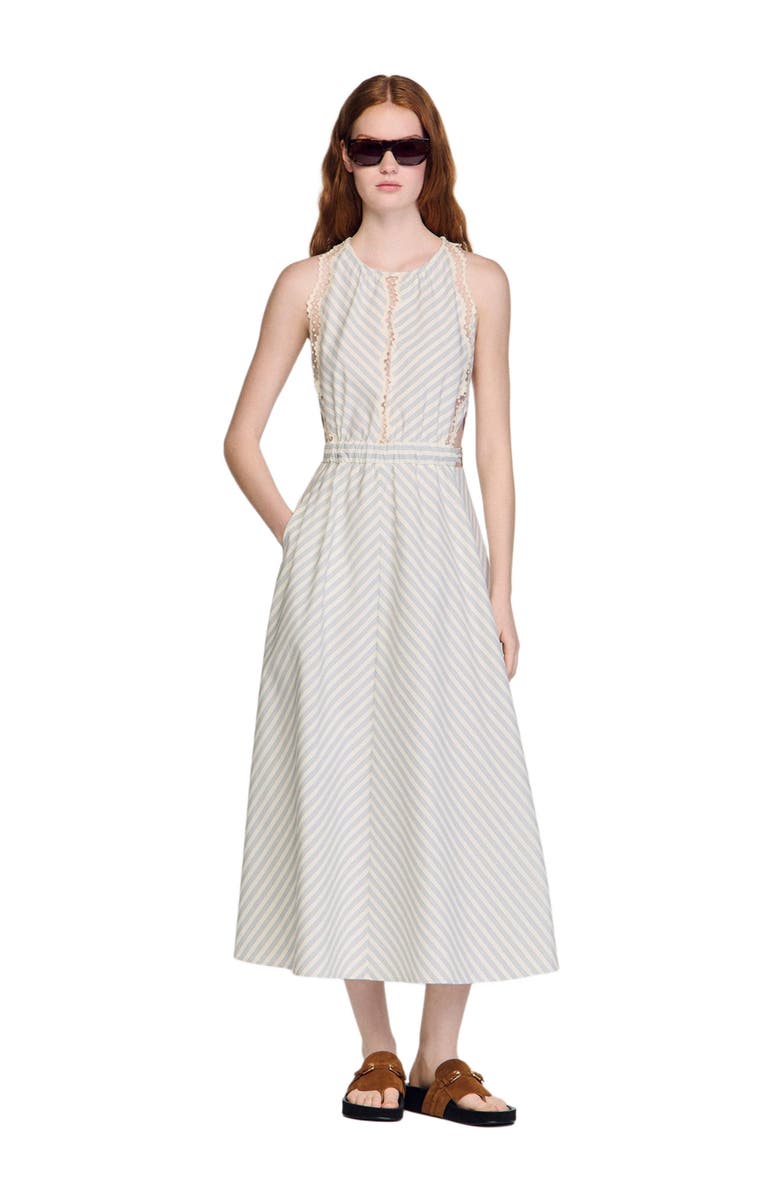 SANDRO Striped cotton maxi dress, Alternate, color, Ecru / Bleu