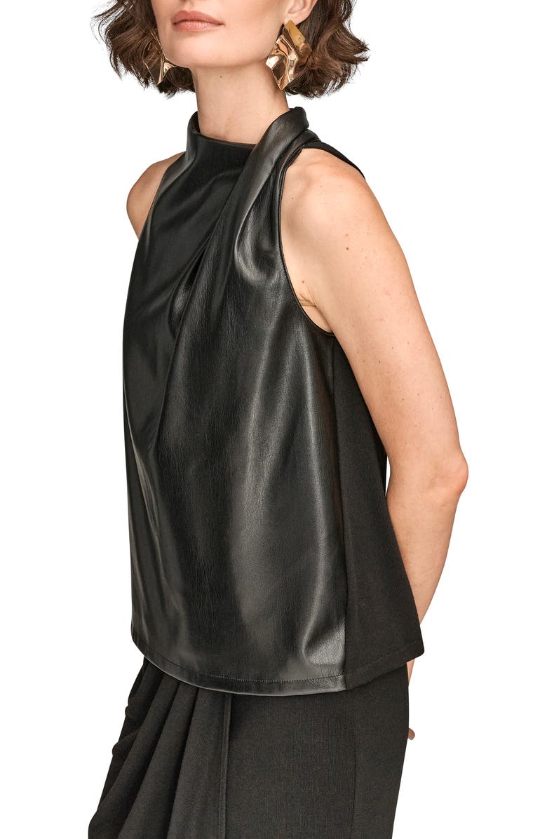 Donna Karan New York Mixed Media Sleeveless Faux Leather Top, Alternate, color, Black