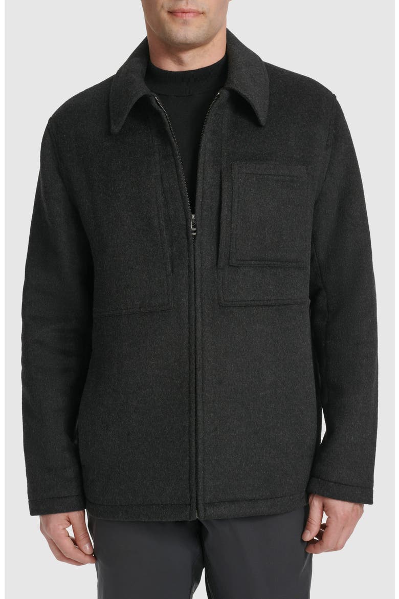 Felt Zip Front Shirt Jacket, Main, color, CHARCOAL