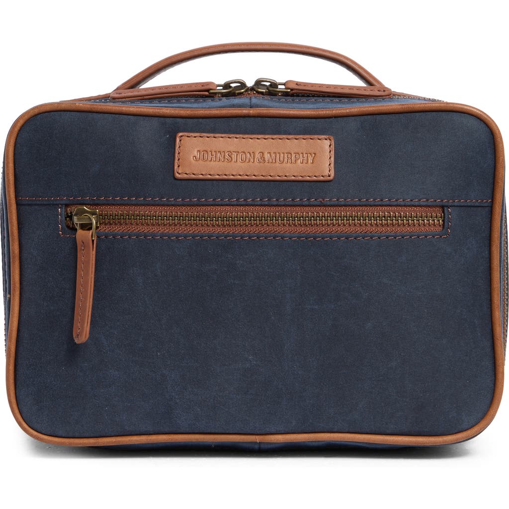 Johnston & Murphy Antique Cotton & Leather Dopp Kit In Navy