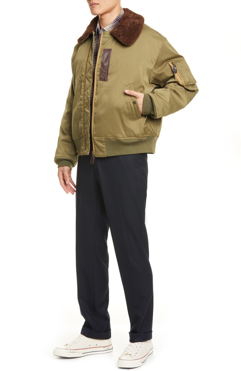 BEAMS Plus B-15 Down & Feather Fill Jacket with Genuine Shearling Collar, Alternate, color, 
