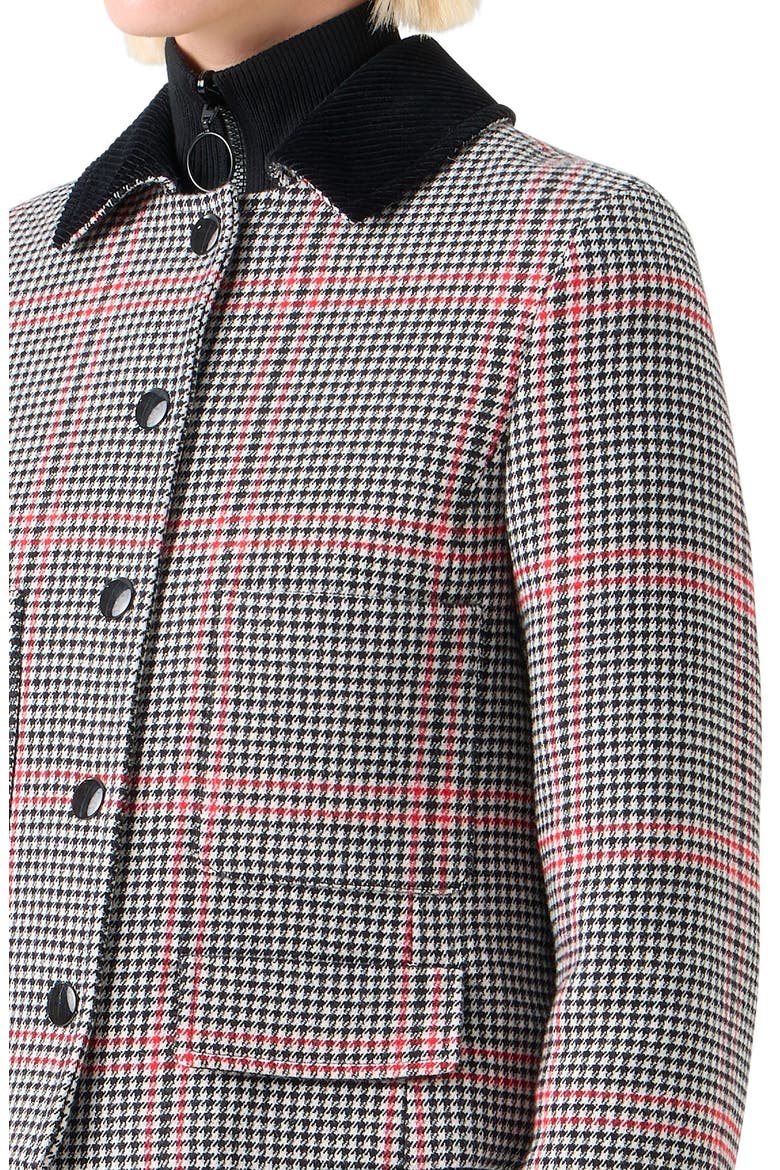 Glen Plaid Virgin Wool Crop Jacket, Alternate, color, BLACK-CREAM-VERMILLION