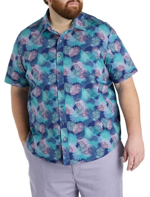 Big & Tall Leaf Print Sport Shirt