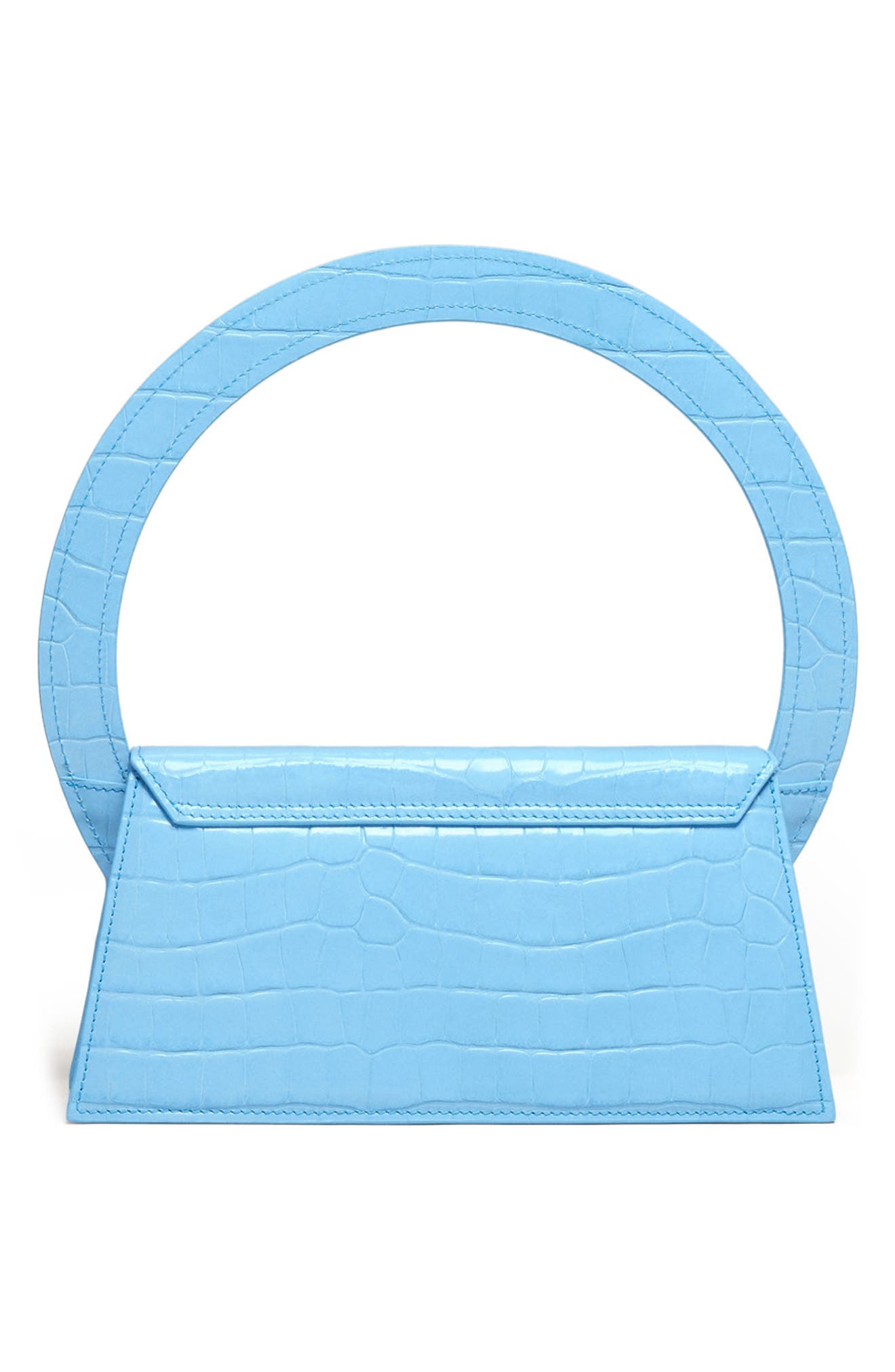 Jacquemus Le Sac Rond Croc Embossed Leather Top Handle Bag, Alternate, color, 