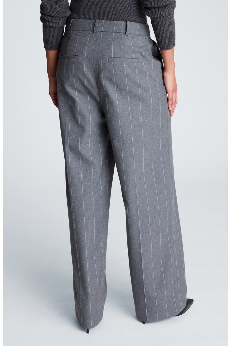High Waist Pinstripe Wide Leg Pants, Alternate, color, MD HEATHER GREY/ WHITE