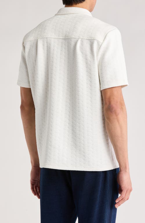 Fleece Factory Diamond Jacquard Short Sleeve Button-down Shirt In Ivory