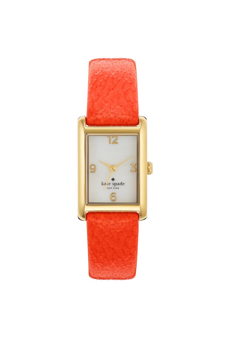 'cooper' leather strap watch, 21mm x 32mm, Main, color, VALENCIA ORANGE/ GOLD