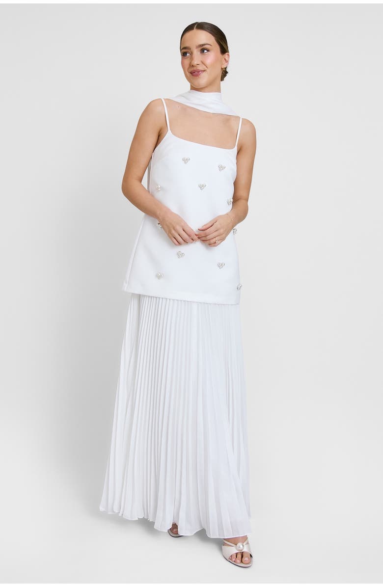 Six Stories Embellished Pearl Strappy Maxi Dress, Main, color, White