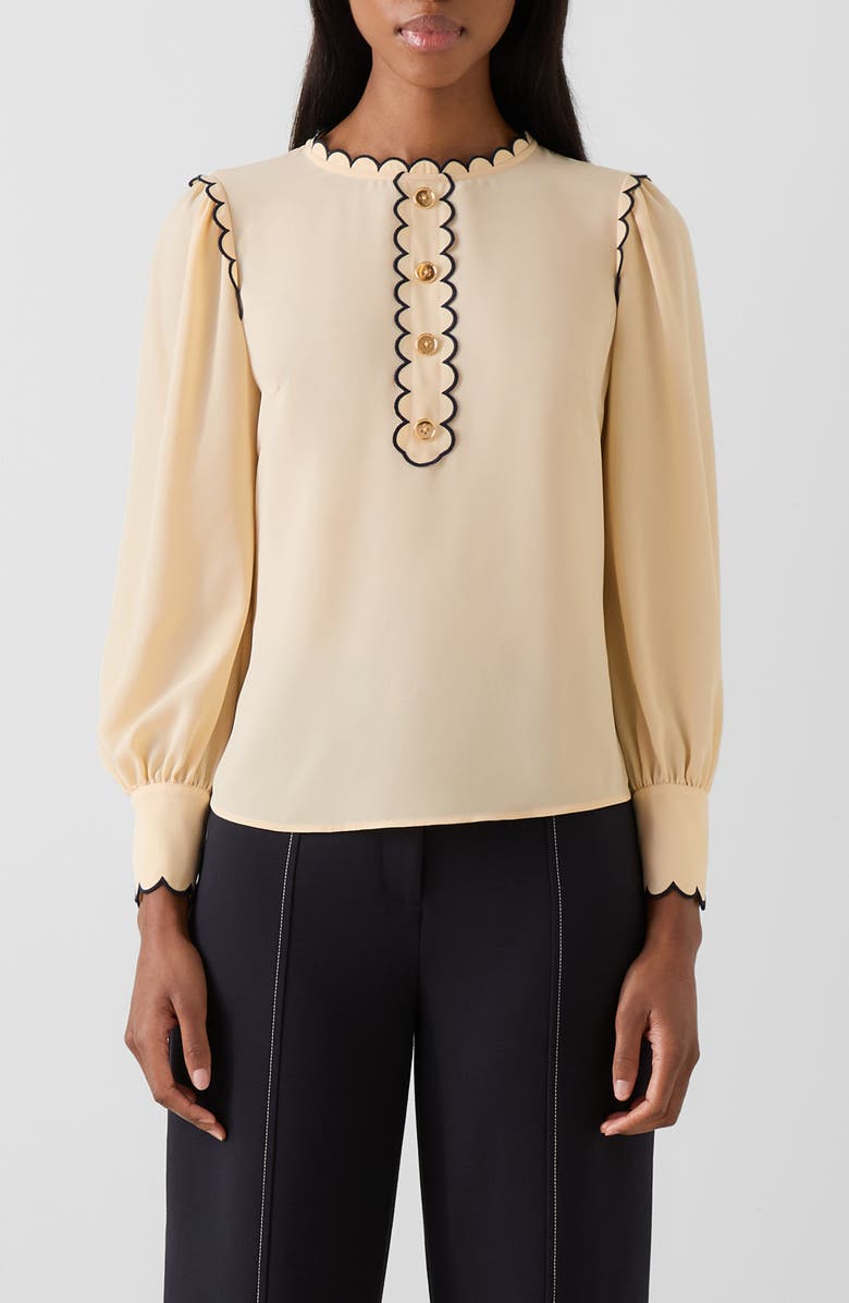 LK Bennett Jenny Scallop Top, Main, color, Ivory