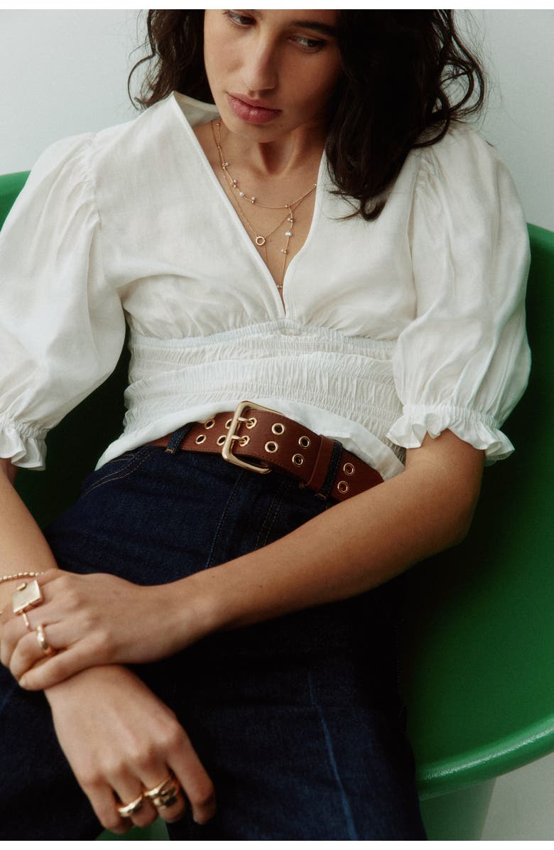 H&M Smocked-waist Blouse, Alternate, color, White