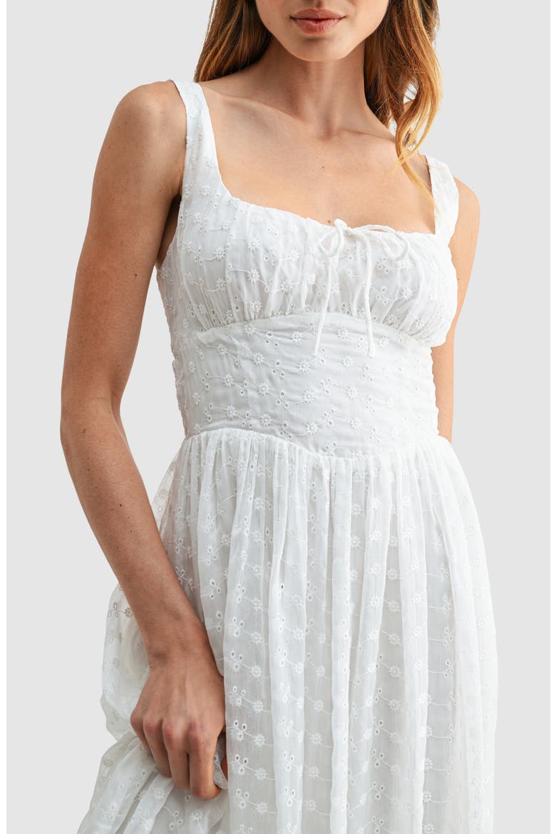 Square Neck Eyelet Midi Dress, Alternate, color, OFF WHITE