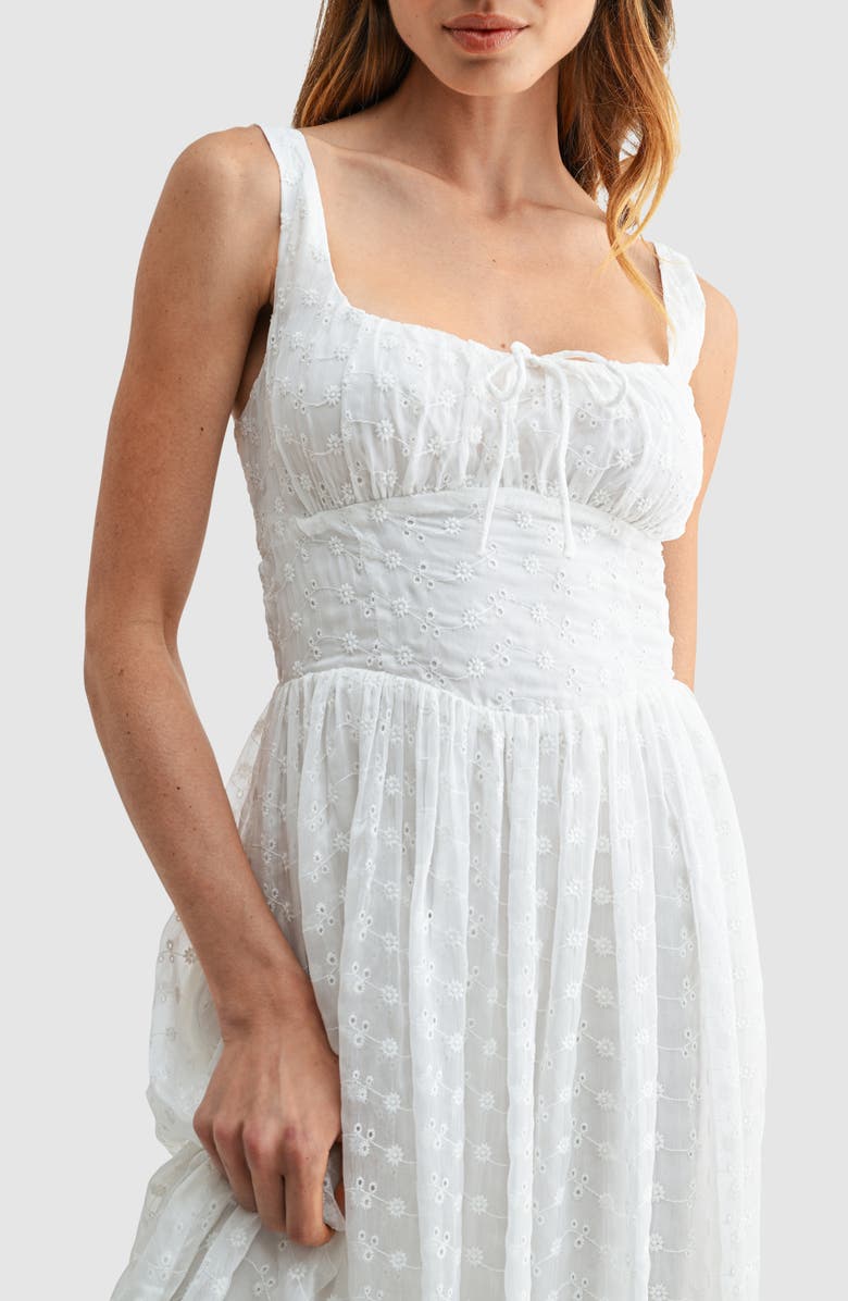 Lush Square Neck Eyelet Midi Dress, Alternate, color, Off White