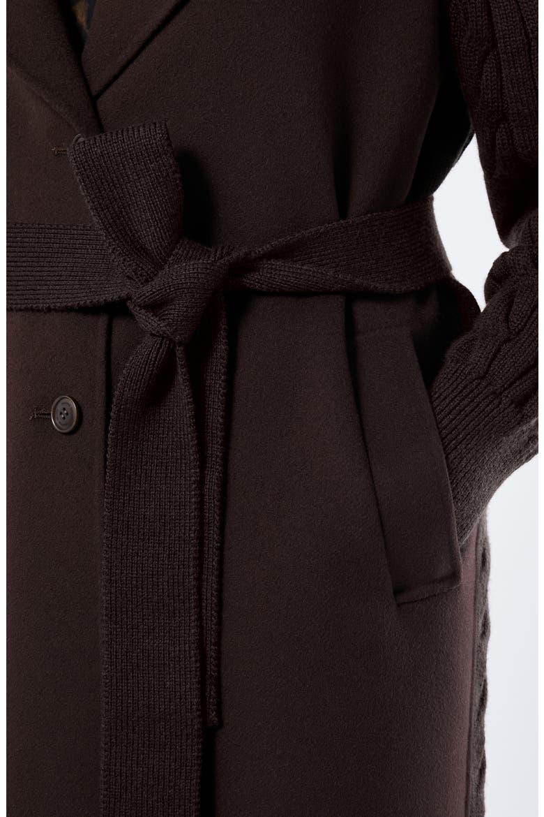 Zarina Mixed Media Virgin Wool Blend Coat, Alternate, color, CHOCOLATE