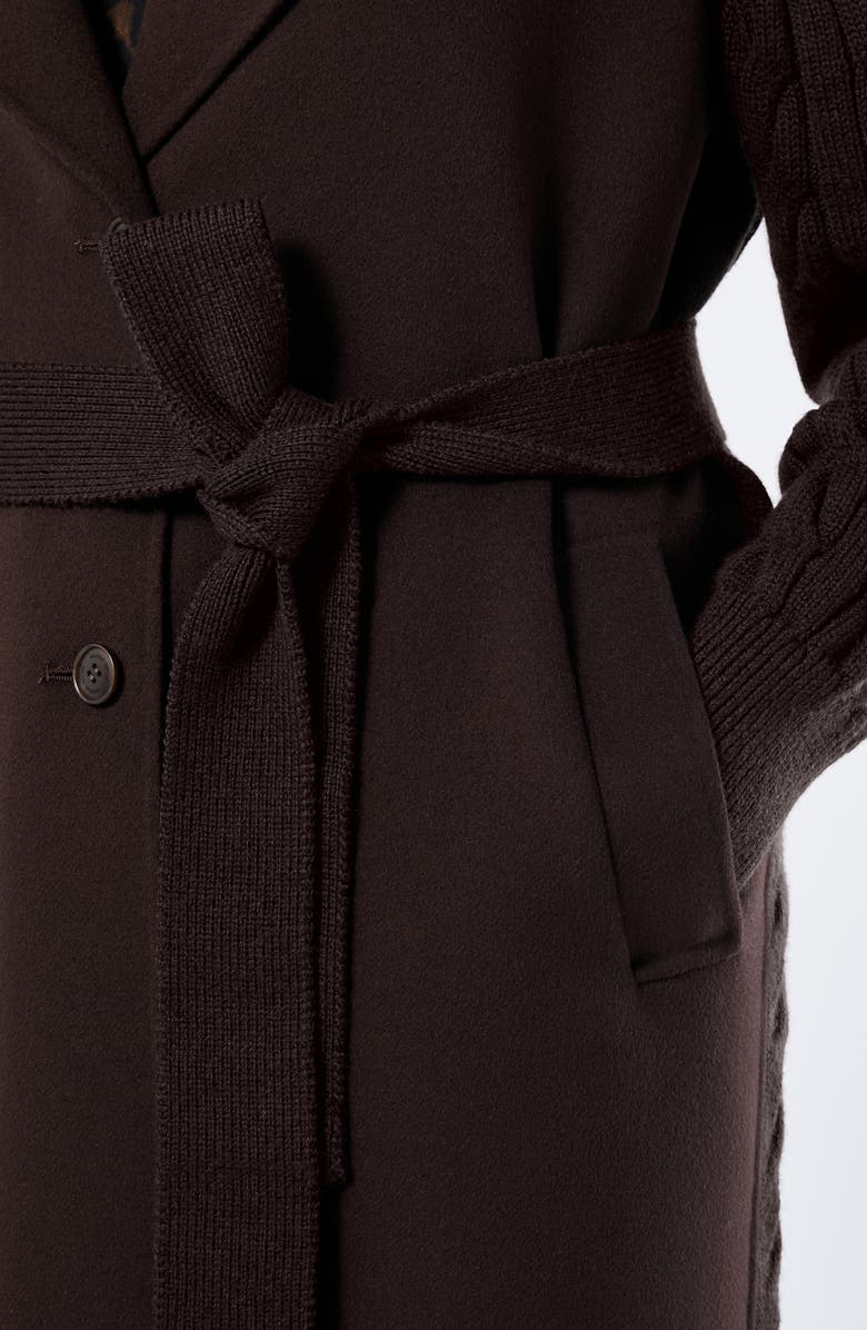 Marina Rinaldi Zarina Mixed Media Virgin Wool Blend Coat, Alternate, color, Chocolate