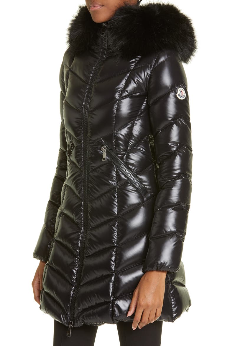 Fulmarre Quilted Down Coat with Faux Fur Trim, Alternate, color, BLACK