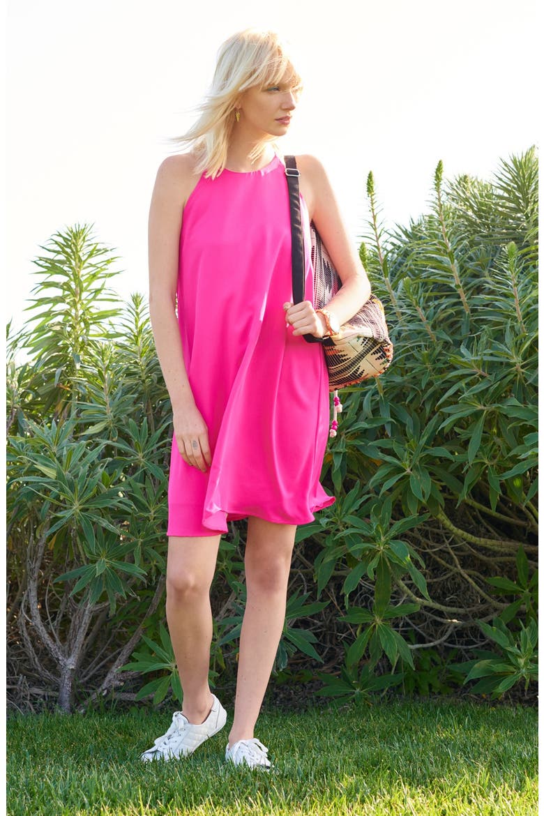 High Neck Swing Dress, Alternate, color, FUSCHIA