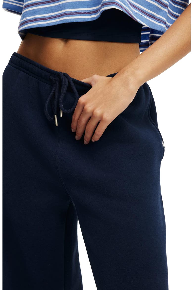 Women's Active Plush Tie Waist Wide Leg Sweatpant, Alternate, color, Prep Sport Navy