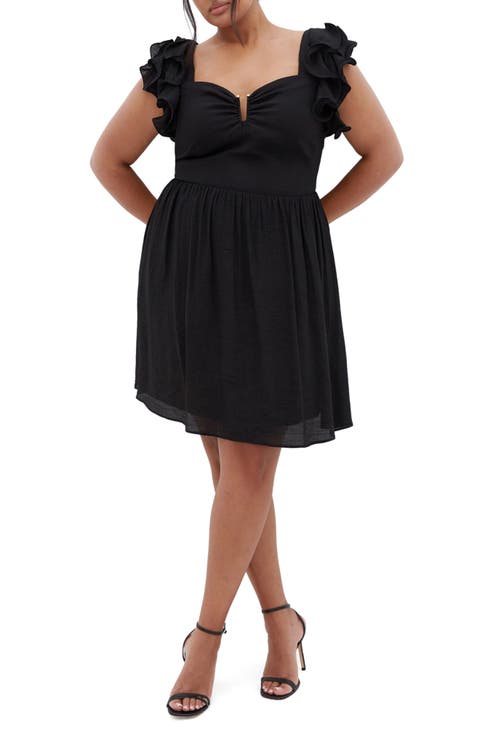 Alma Notched Ruffle Sleeve Minidress (Plus)