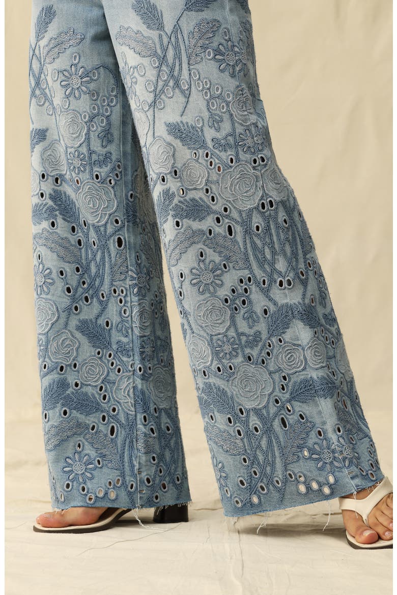 Embroidered High Waist Wide Leg Jeans, Alternate, color, MEDIUM BLUE