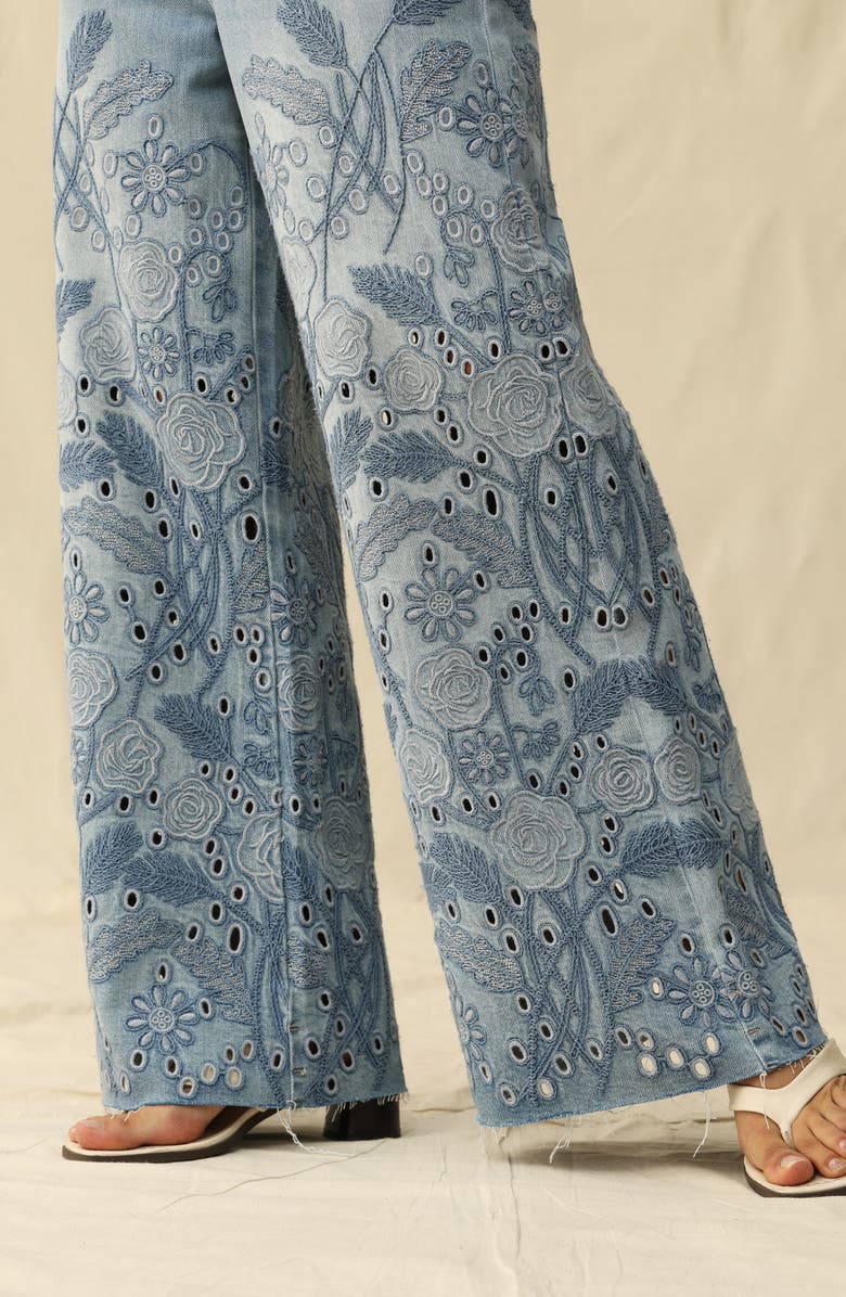 Bayeas Embroidered High Waist Wide Leg Jeans, Alternate, color, Medium Blue