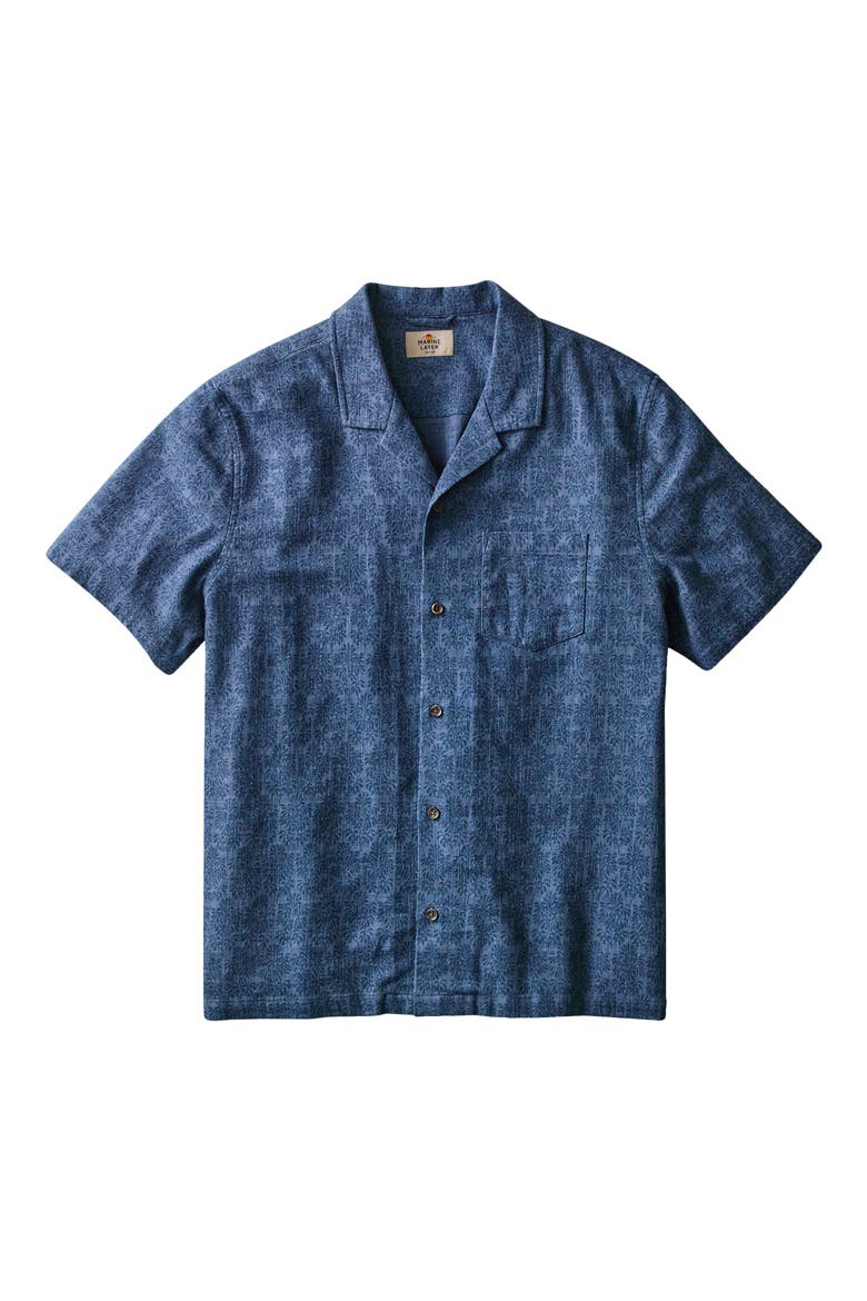Block Print Stretch Selvage Resort Shirt, Alternate, color, NAVY BLOCK PRINT