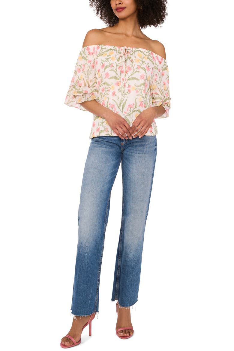 Off the Shoulder Flutter Sleeve Shirt, Alternate, color, NEW IVORY
