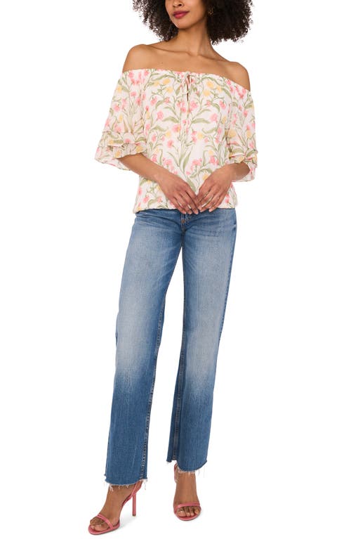 Vince Camuto Off The Shoulder Flutter Sleeve Shirt In Multi