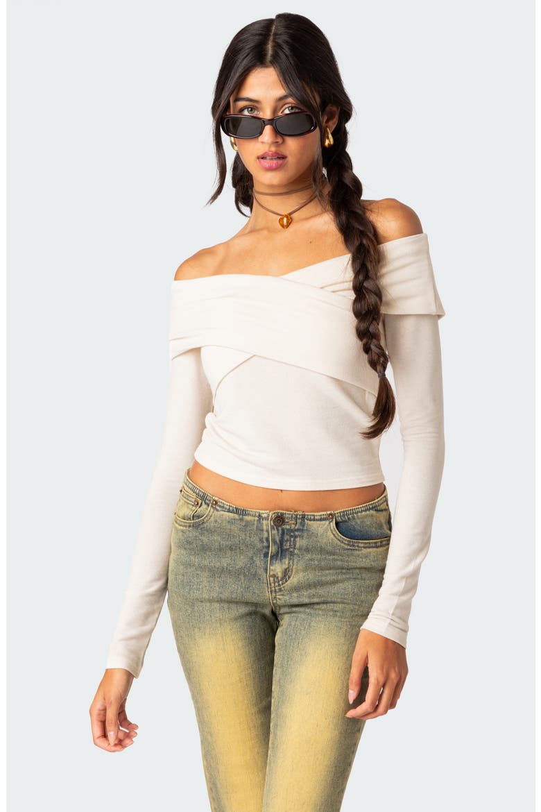 Crossover Off the Shoulder Long Sleeve Top, Alternate, color, CREAM
