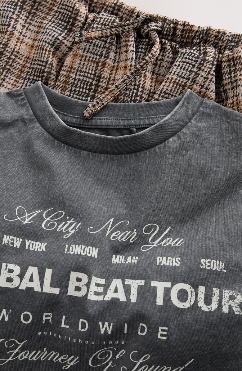 NEXT Kids' Graphic T-Shirt & Plaid Bubble Hem Skirt Set, Alternate, color, Grey