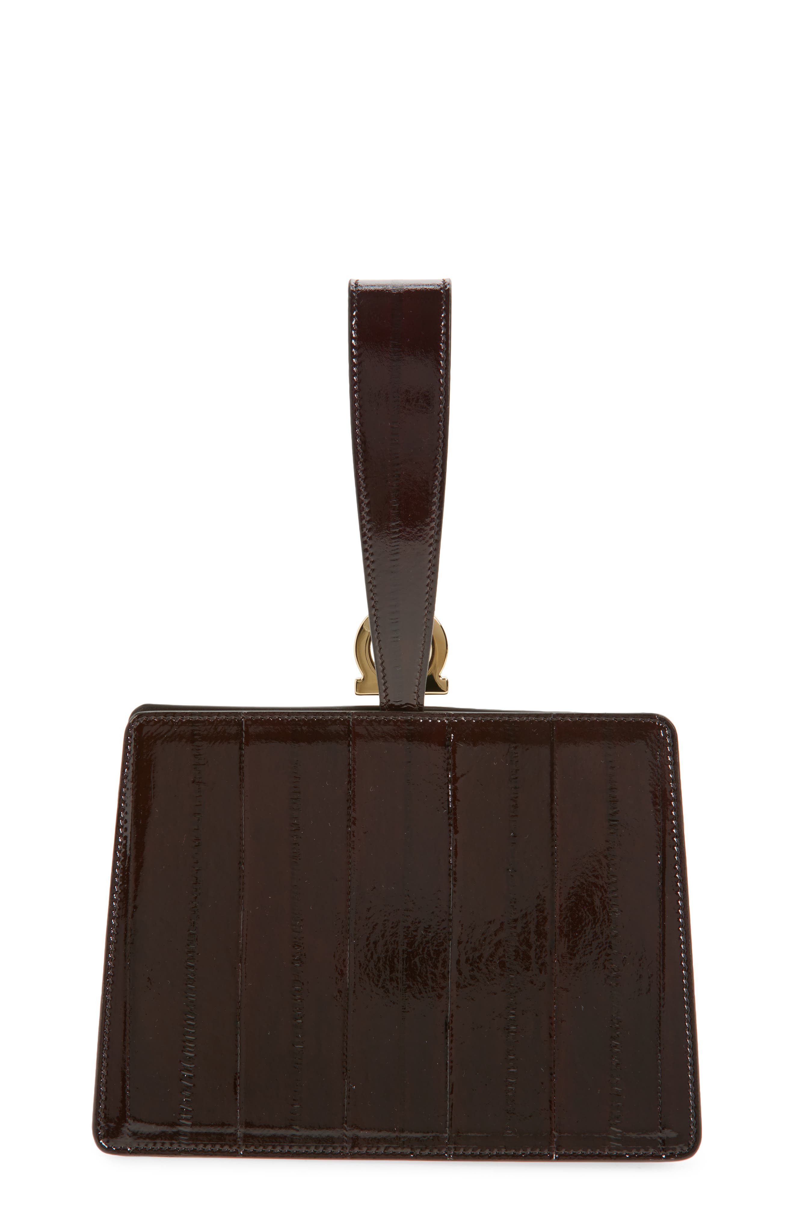 FERRAGAMO Double Gancio Eelskin Clutch, Alternate, color, Brown Testa Di Moro