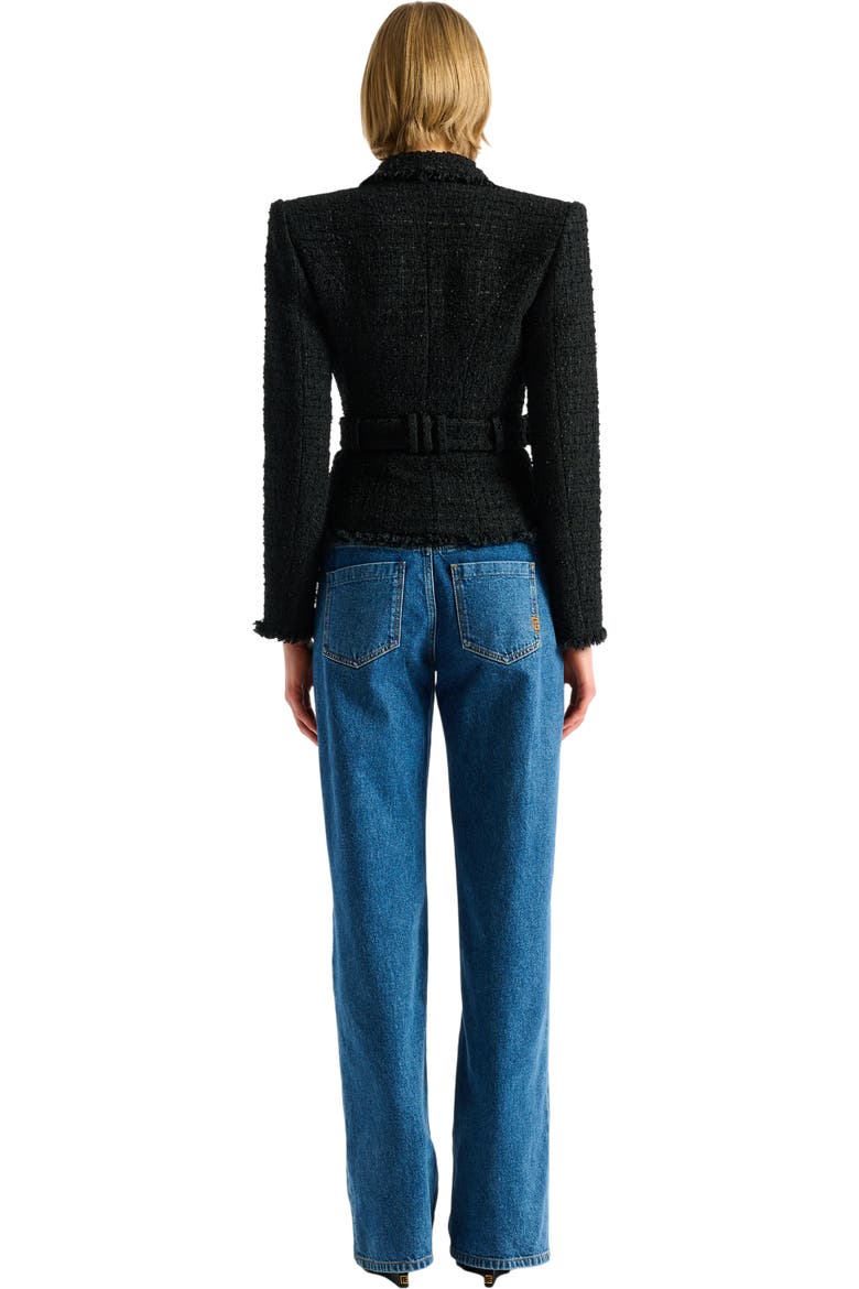 Belted tweed jacket, Alternate, color, black
