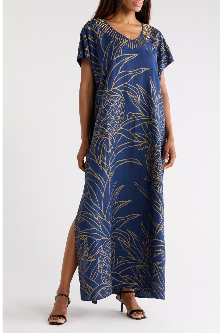 Pineapple Isle Amari Caftan, Main, color, NAVY