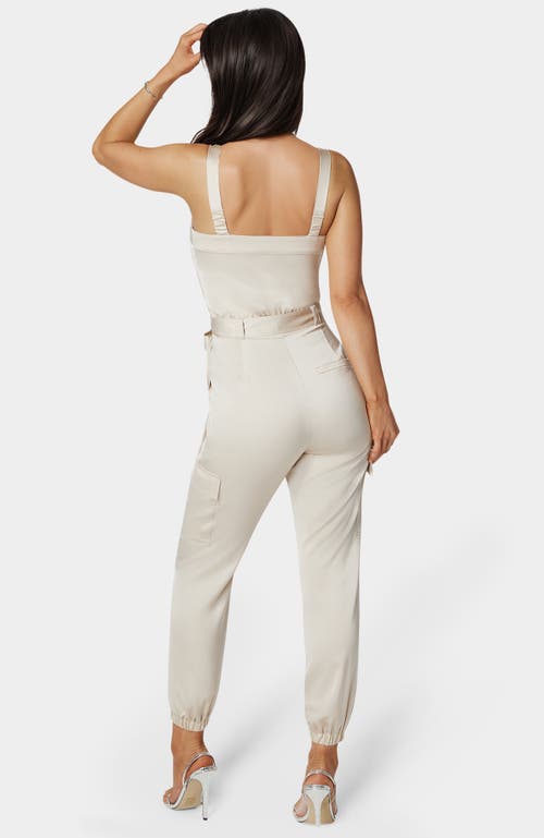 Bebe Zip Front Jogger Jumpsuit In White