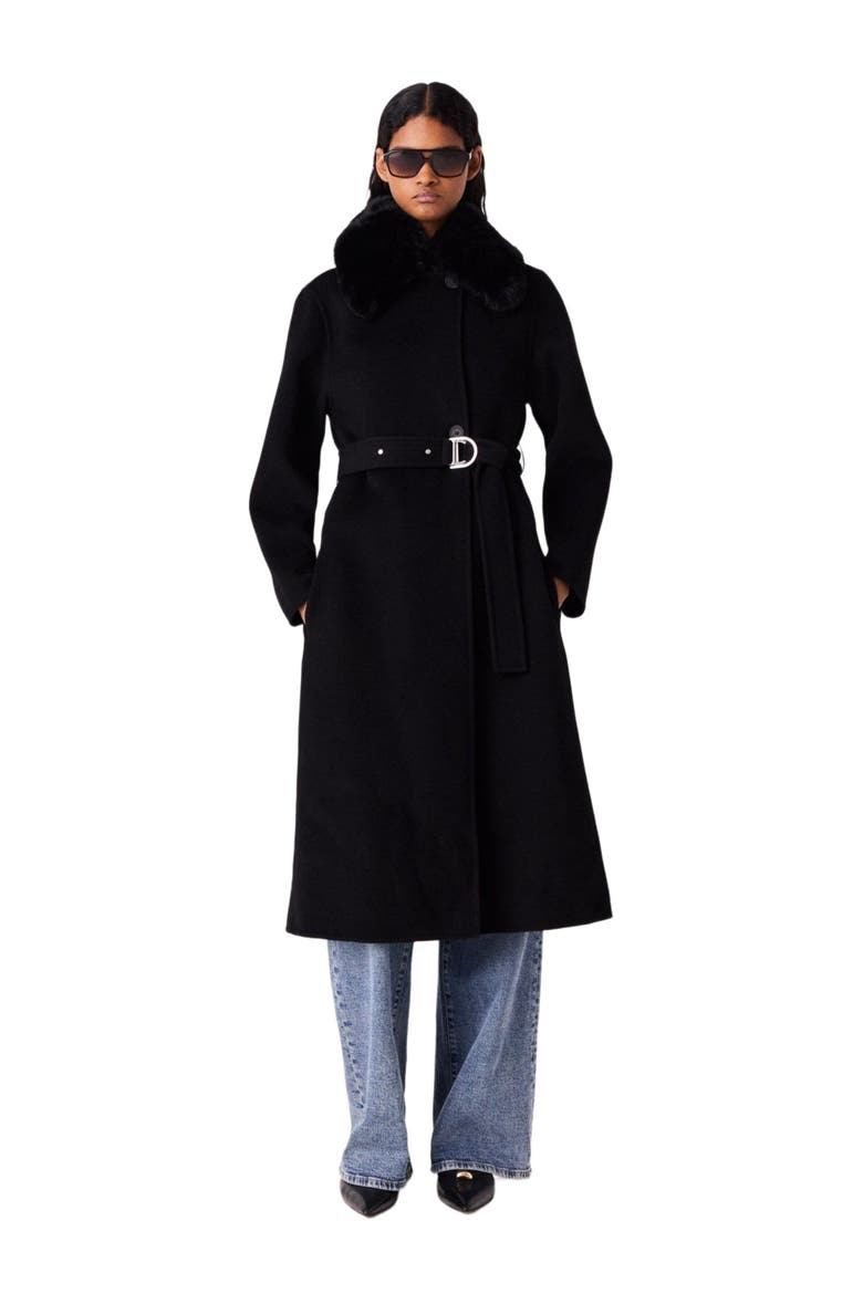 Double-faced coat with removable collar, Main, color, Black
