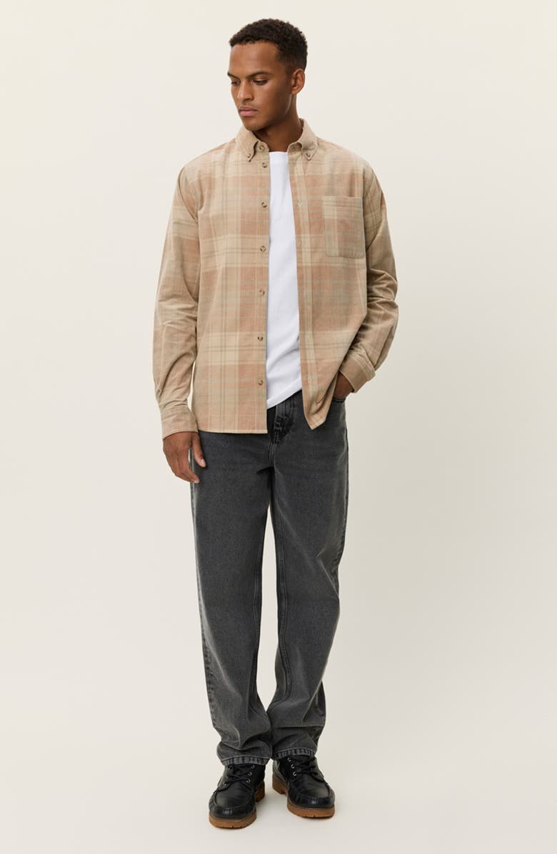Les Deux Kash Check Corduroy Button-Down Shirt, Alternate, color, Dark Sand