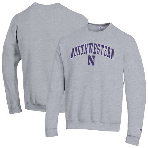 Men's Champion  Heather Gray Northwestern Wildcats Arch Over Logo Pullover Sweatshirt