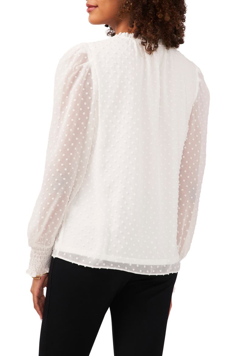 Swiss Dot Tie Neck Smocked Blouse, Alternate, color, SOFT ECRU