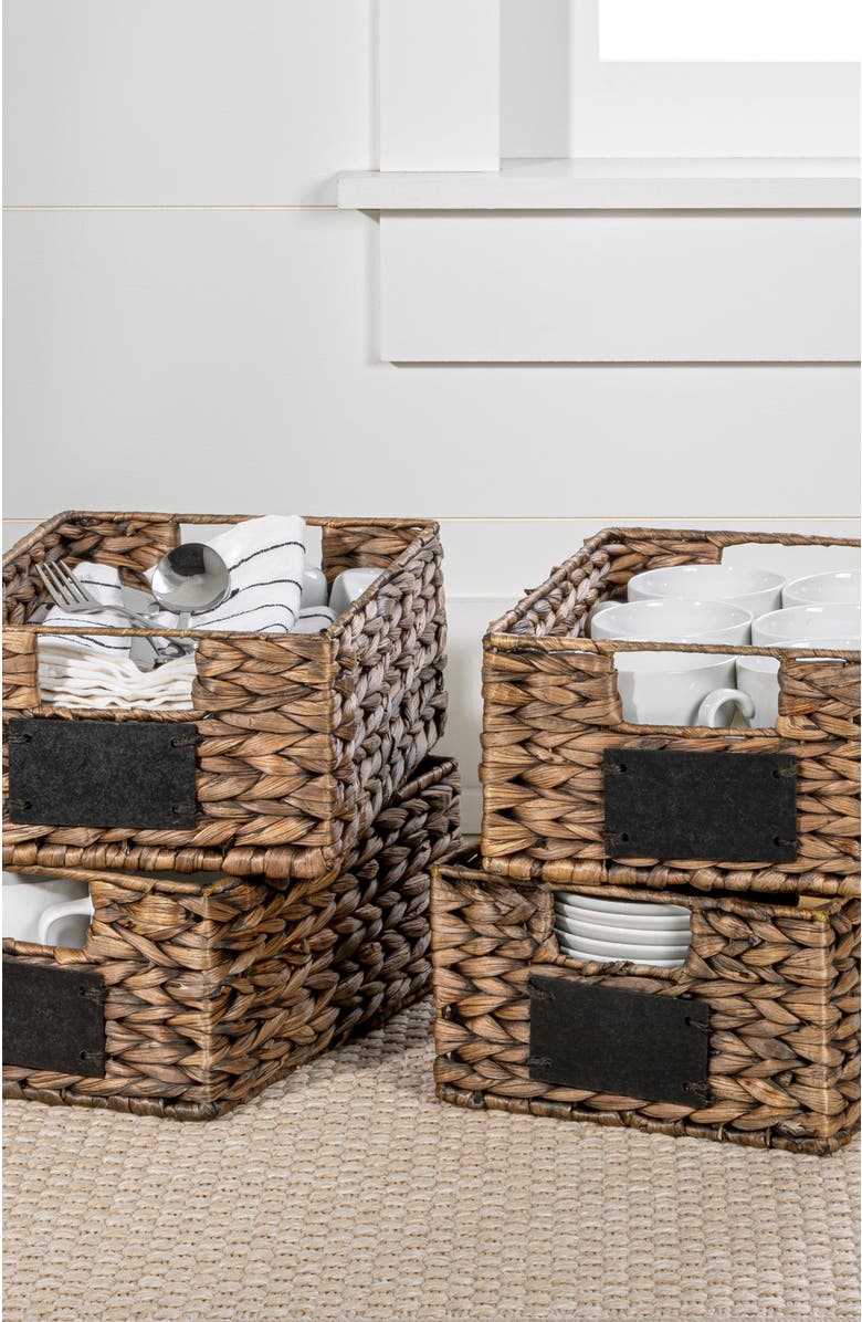HAPPIMESS Lane Classic Farmhouse Handwoven Hyacinth Pantry Baskets with Chalkboard Labels and Handles,, Alternate, color, Brown
