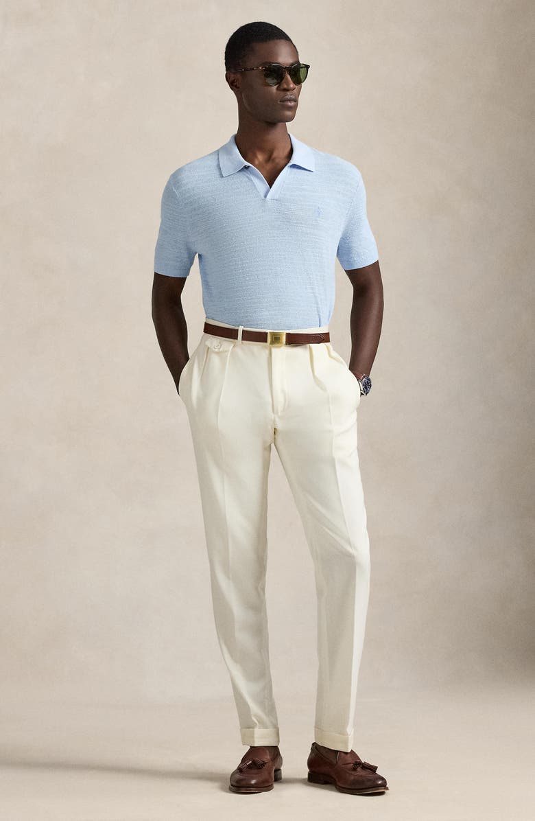 Polo Ralph Lauren Textured Seed Stitch Cotton & Linen Polo, Alternate, color, Office Blue/ Deckwash White