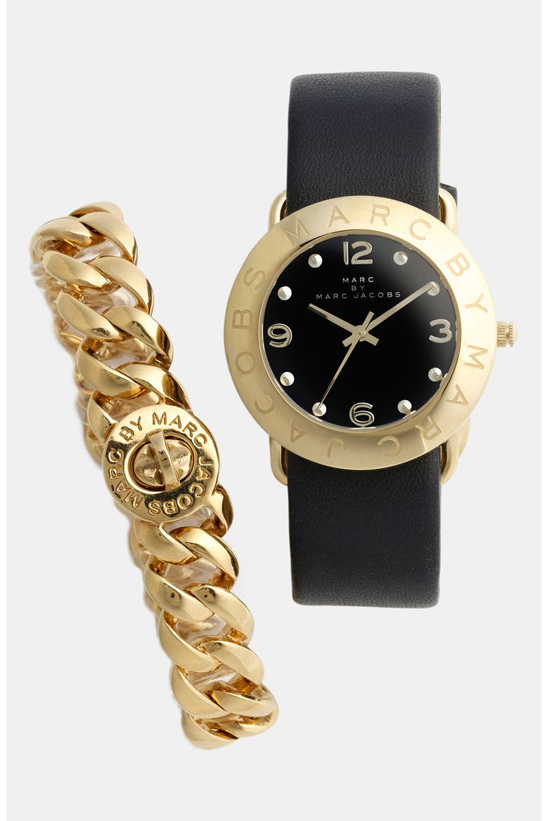 'Amy' Leather Strap Watch, 36mm, Alternate, color, BLACK
