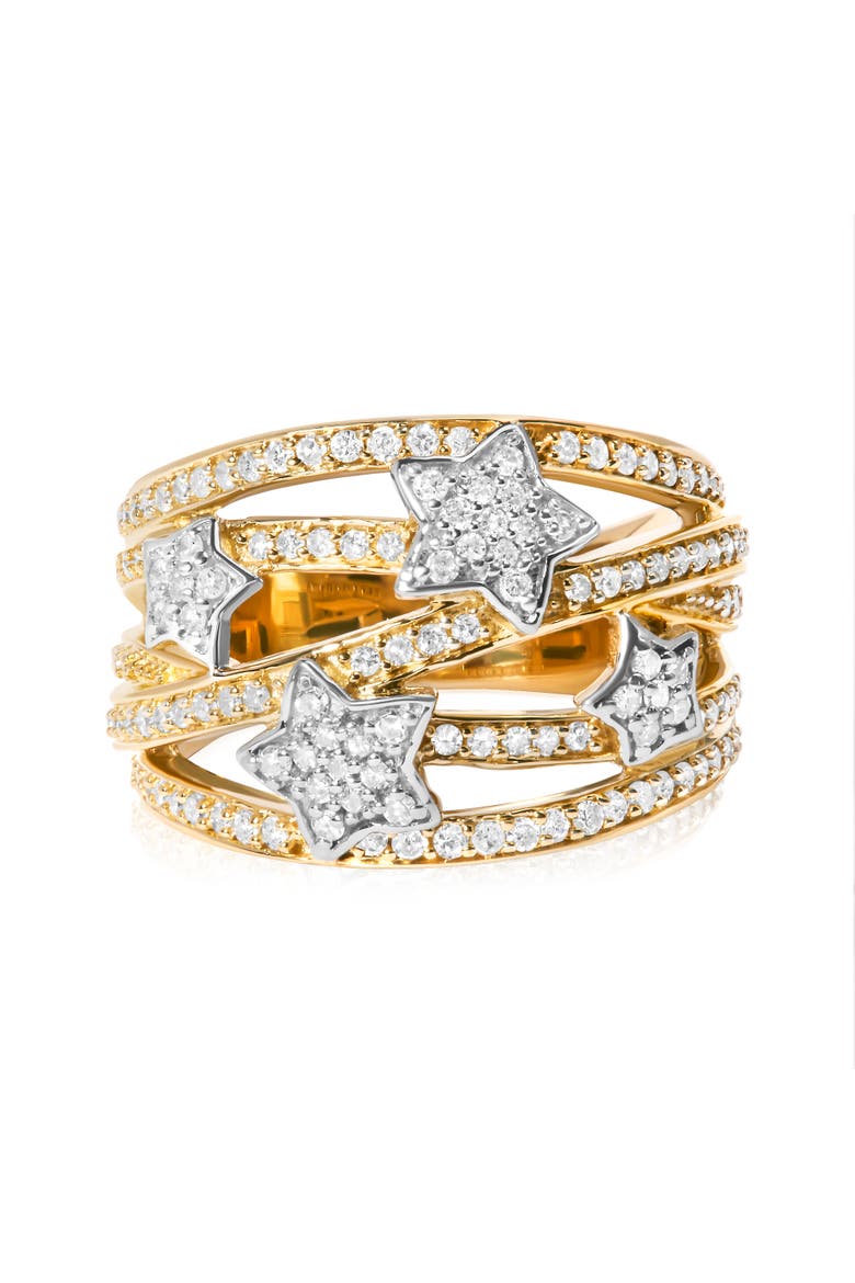 18K Yellow Gold Plated Silver 3/4 Cttw Diamond Star and Galaxy Ring Band, Main, color, Yellow Gold over Silver