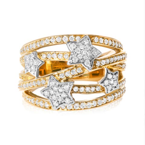 18K Yellow Gold Plated Silver 3/4 Cttw Diamond Star and Galaxy Ring Band