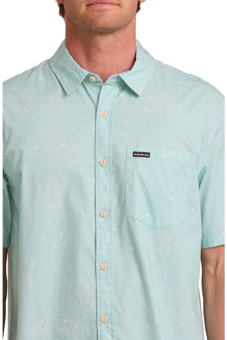 Ditsy Blossom Floral Classic Short Sleeve Cotton Button-Up Shirt, Alternate, color, BLUE HAZE