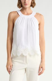 Ramy Brook Karis Halter Neck Lace Trim Tank